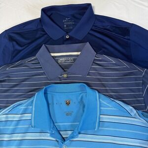 Lot of 3 Nike Golf Dri Fit Performance Polo Shirts Men's Size Large Blue